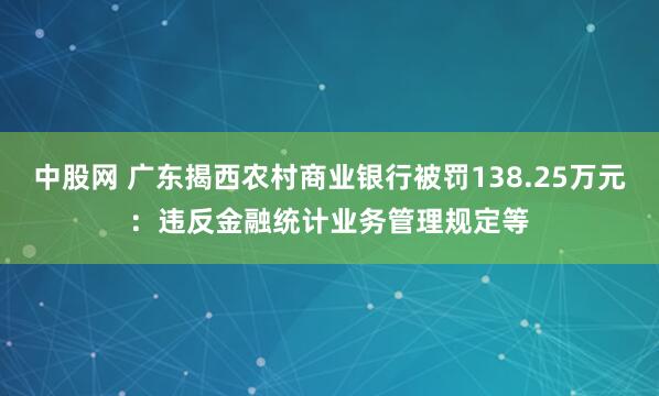 中股网 广东揭西农村商业银行被罚138.25万元：违反金融统计业务管理规定等