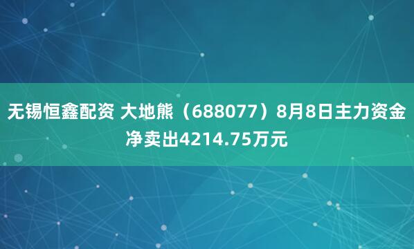 无锡恒鑫配资 大地熊（688077）8月8日主力资金净卖出4214.75万元