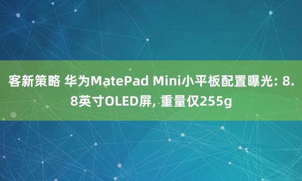 客新策略 华为MatePad Mini小平板配置曝光: 8.8英寸OLED屏, 重量仅255g